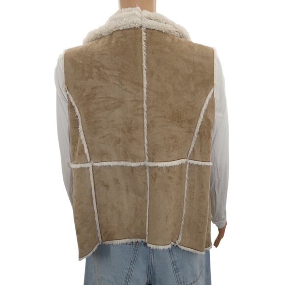Faux Suede Shearling Vest Cozy Boho Western Cottagecore Fall Layering Medium - Picture 3 of 6